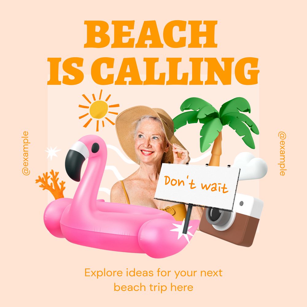 Beach is calling Instagram post template, editable text