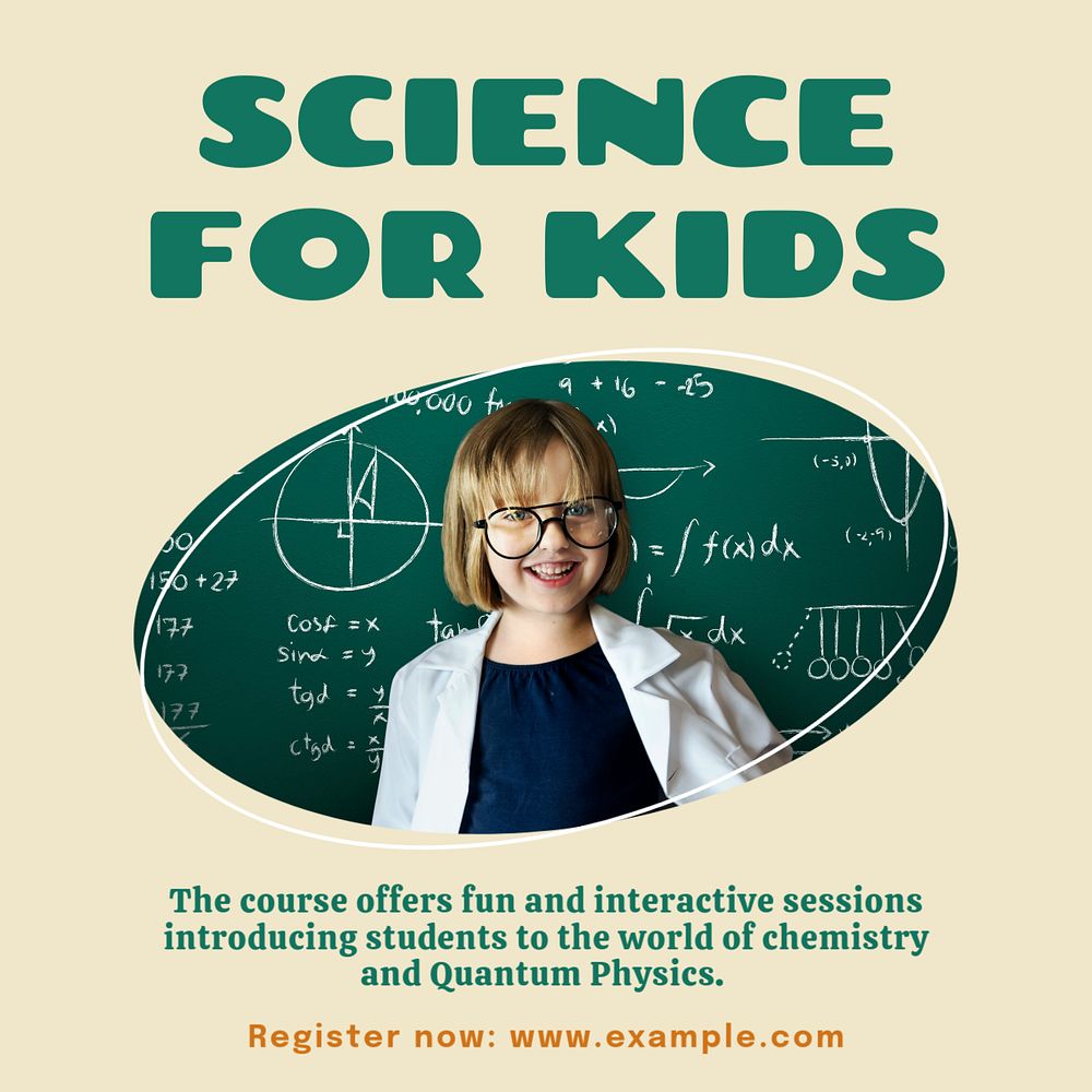 Kids science class Instagram post template, editable text