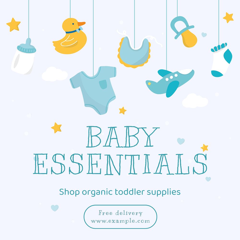 Baby essentials Instagram post template, editable text