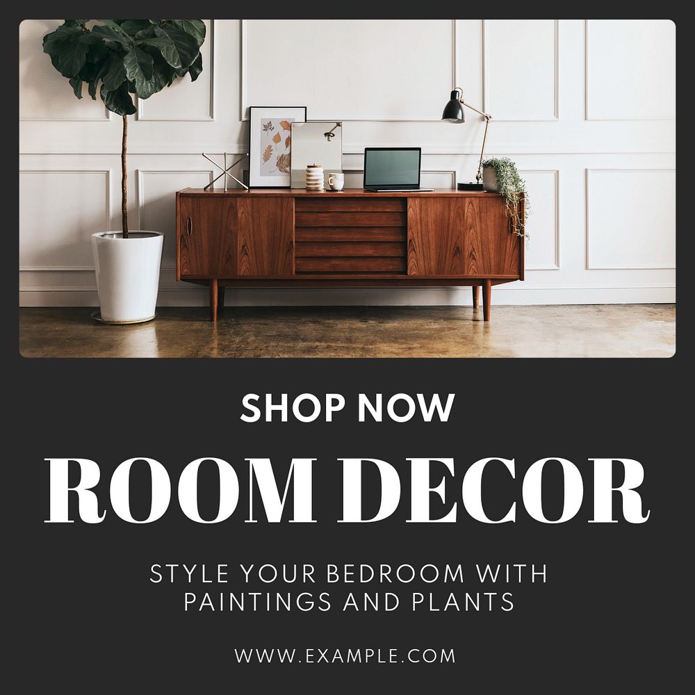 Room decoration Instagram post template, editable text