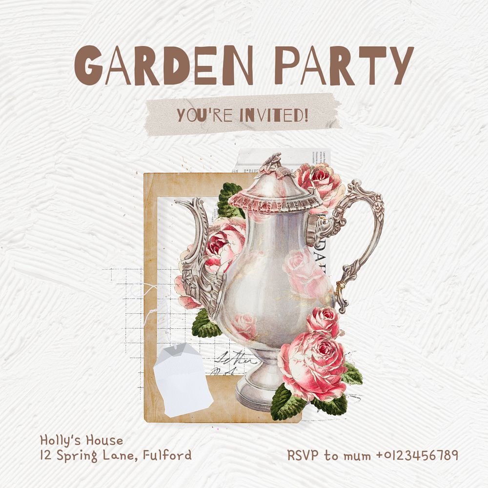 Garden party Instagram post template, editable text