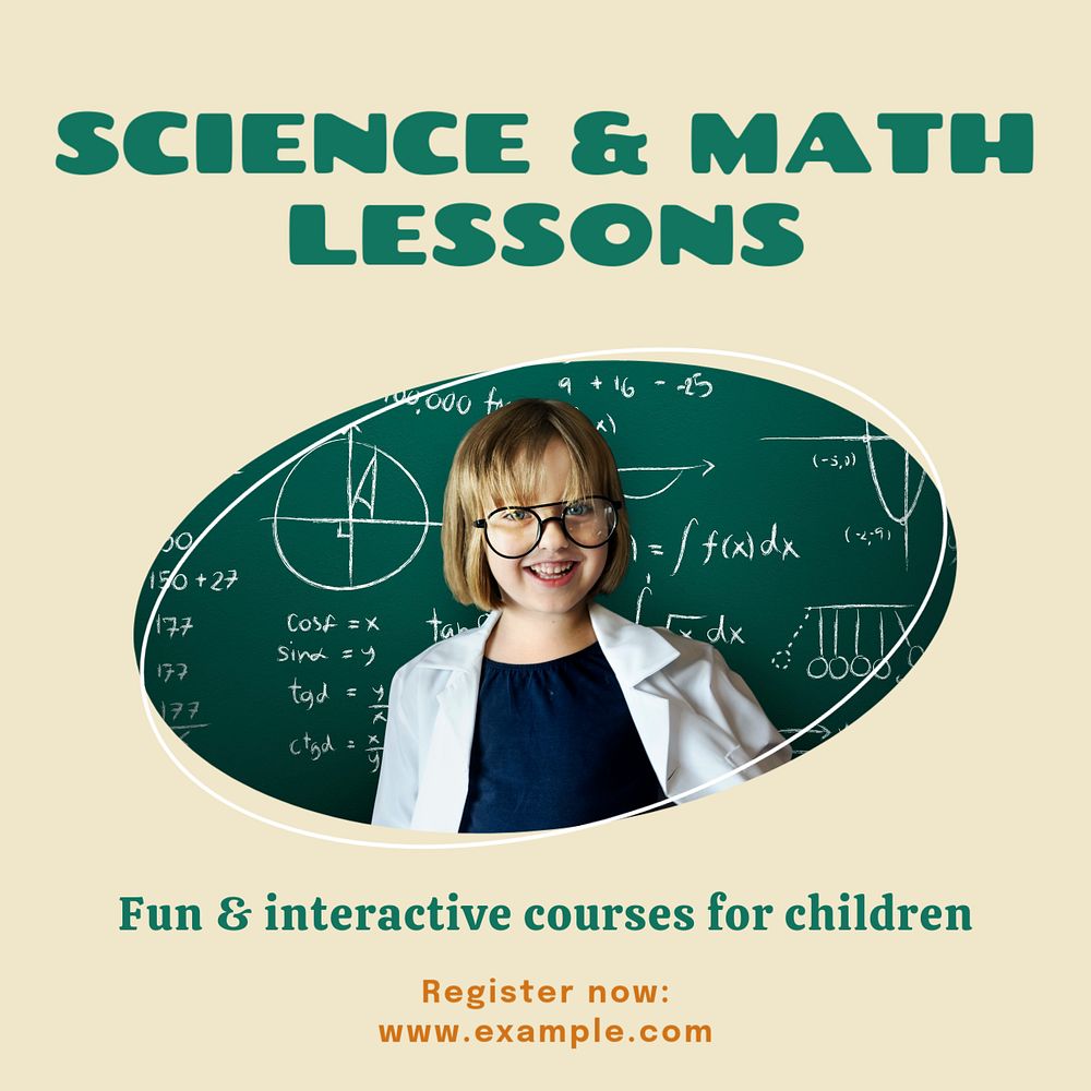 Science & math lessons Instagram post template, editable text