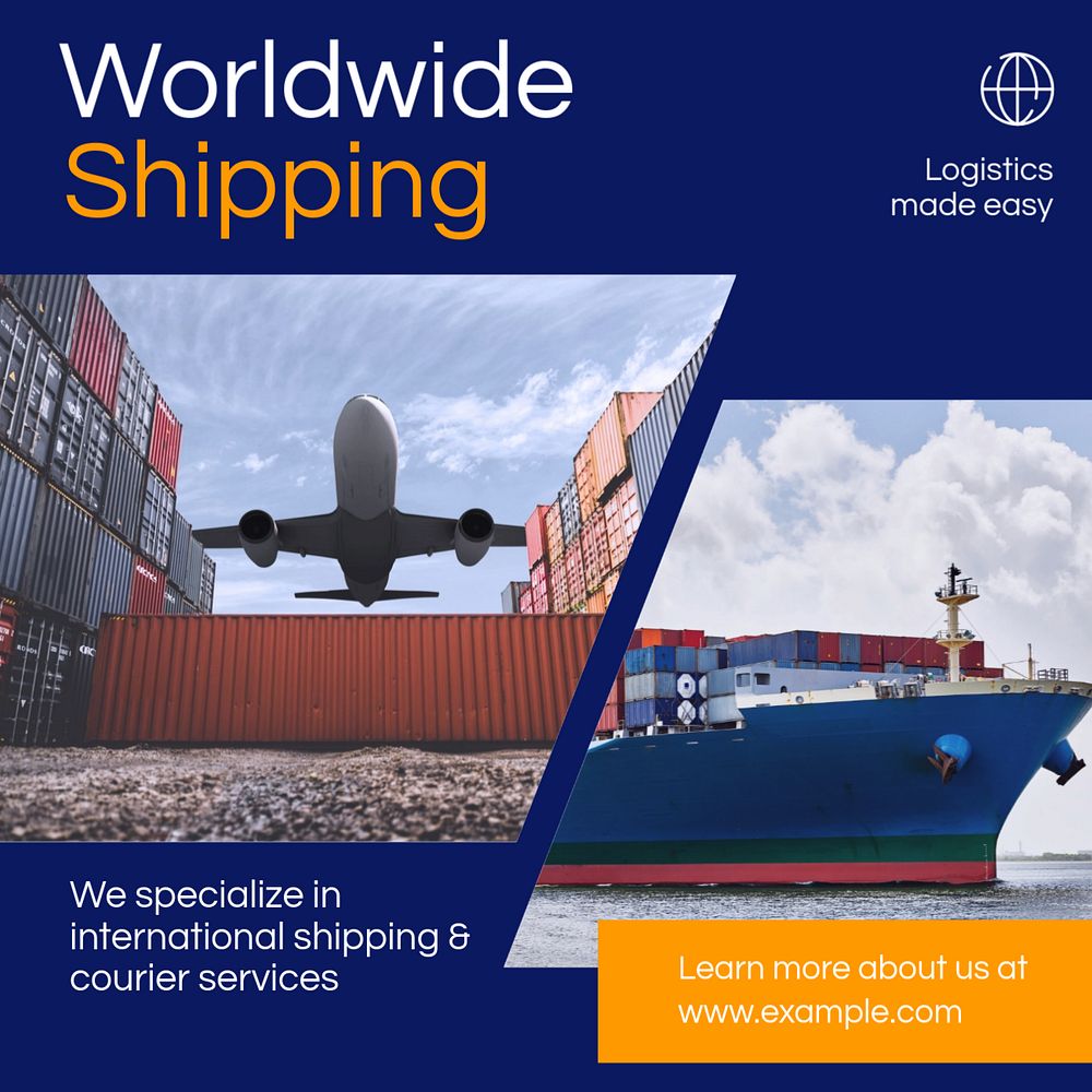 Worldwide shipping Instagram post template, editable text