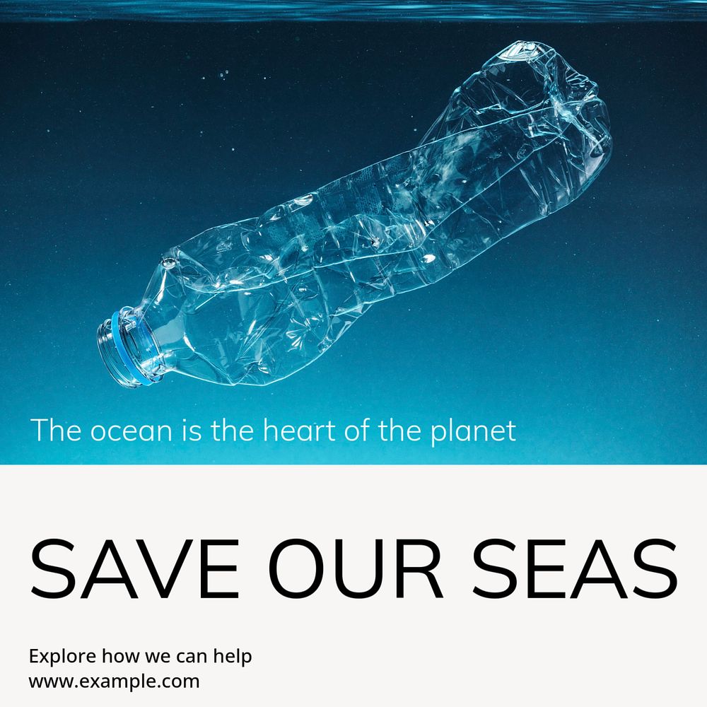 Save the seas Instagram post template, editable text