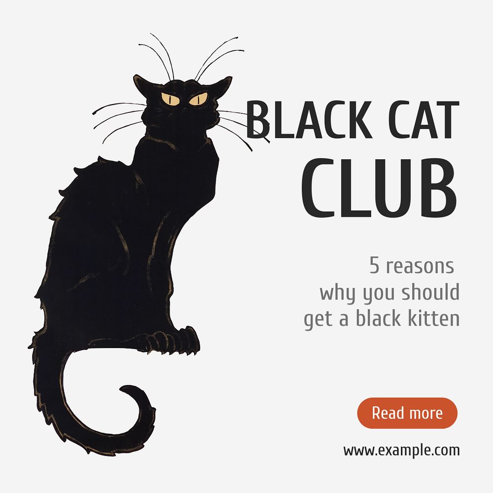 Black cat club Instagram post template, editable text