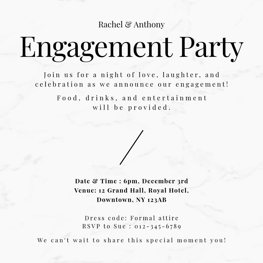 Engagement party Instagram post template, editable design