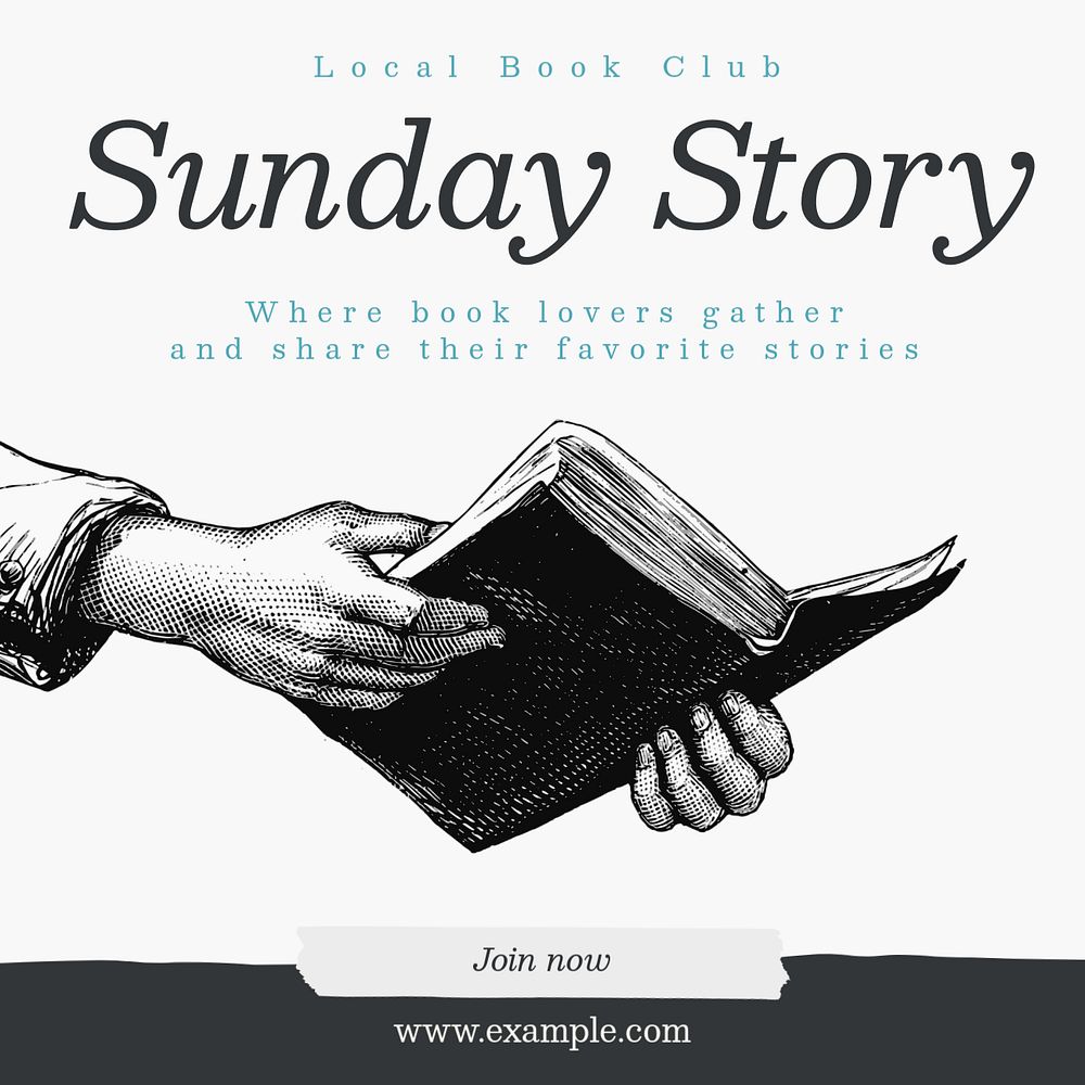 Story book club Instagram post template, editable text