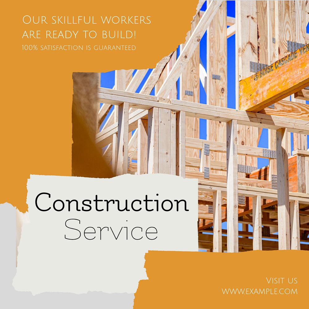 Construction service Instagram post template, editable text