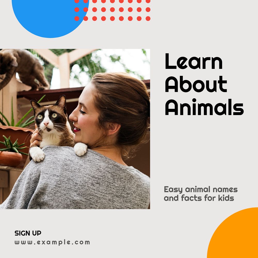 Learn about animals Instagram post template, editable text