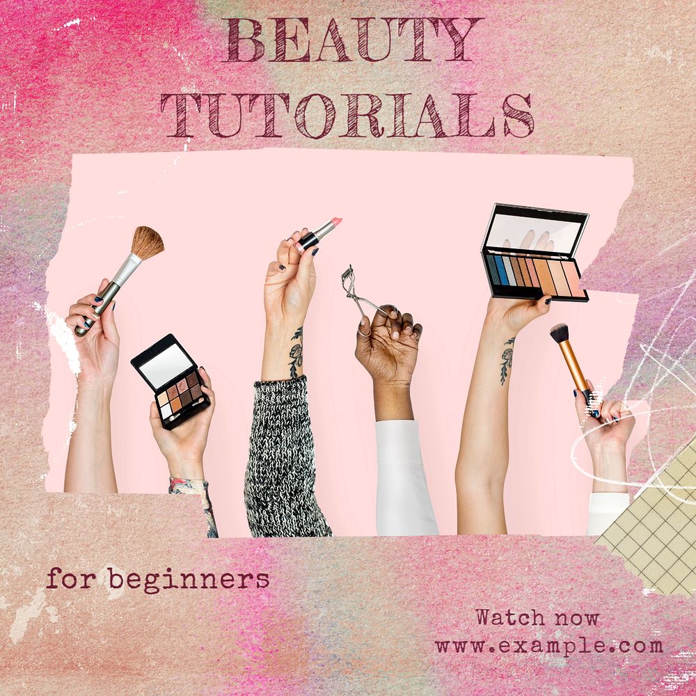 Beauty tutorials Instagram post template, editable text