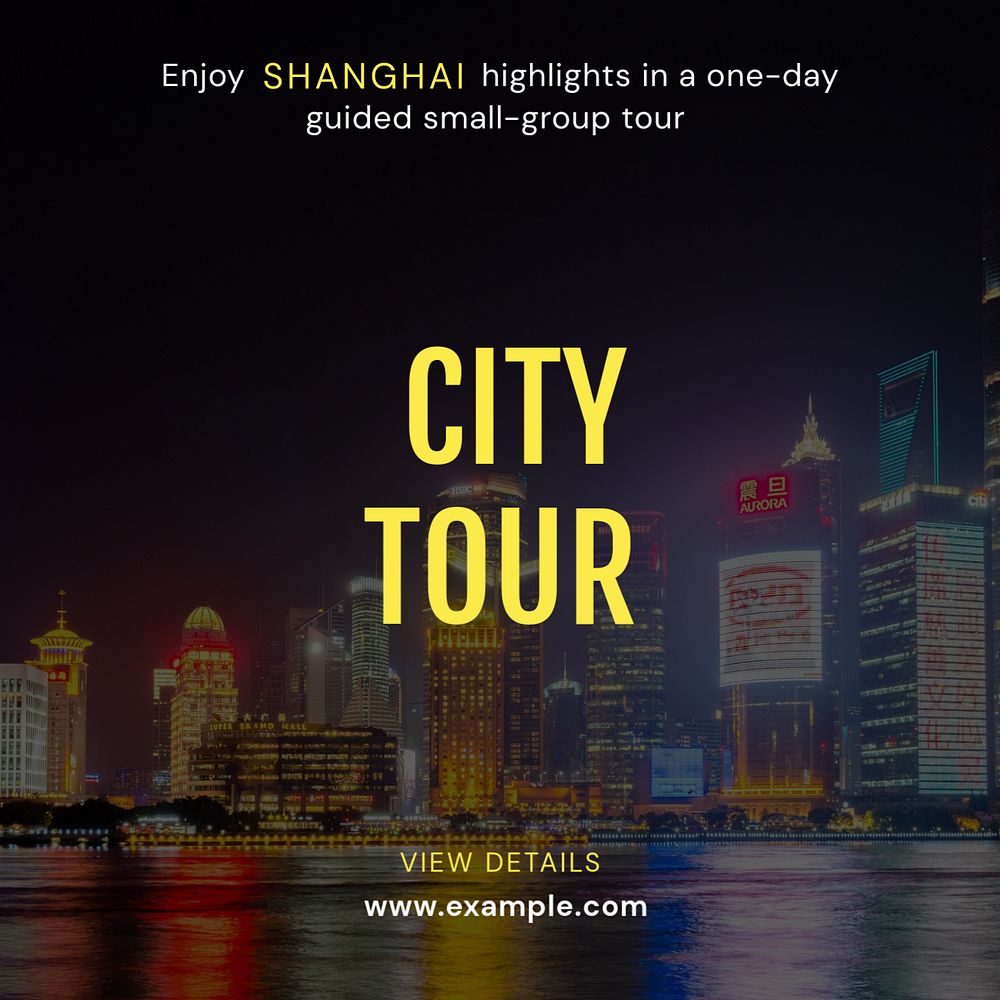 City tour Instagram post template, editable text