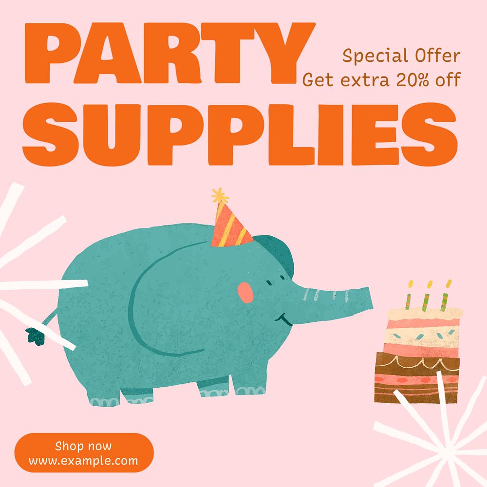 Party supplies Instagram post template, editable text