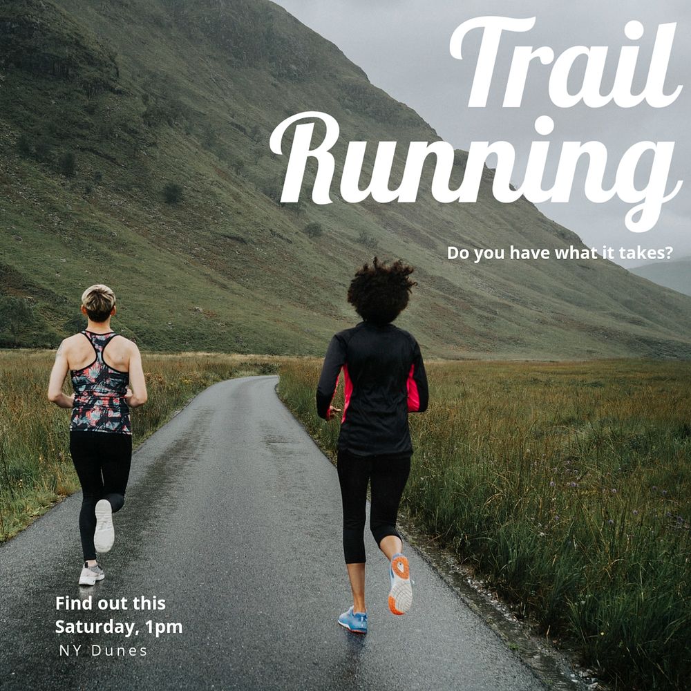 Trail running Instagram post template, editable text