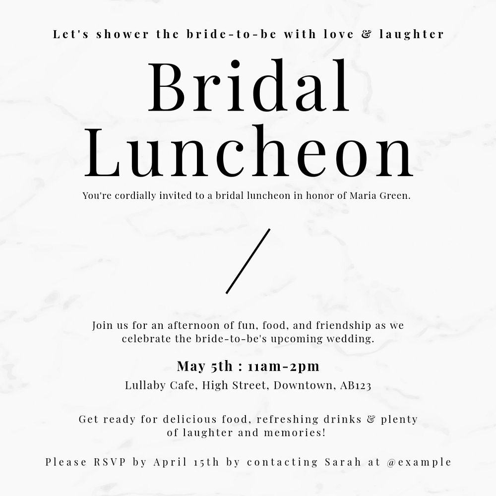 Bridal luncheon Instagram post template, editable design