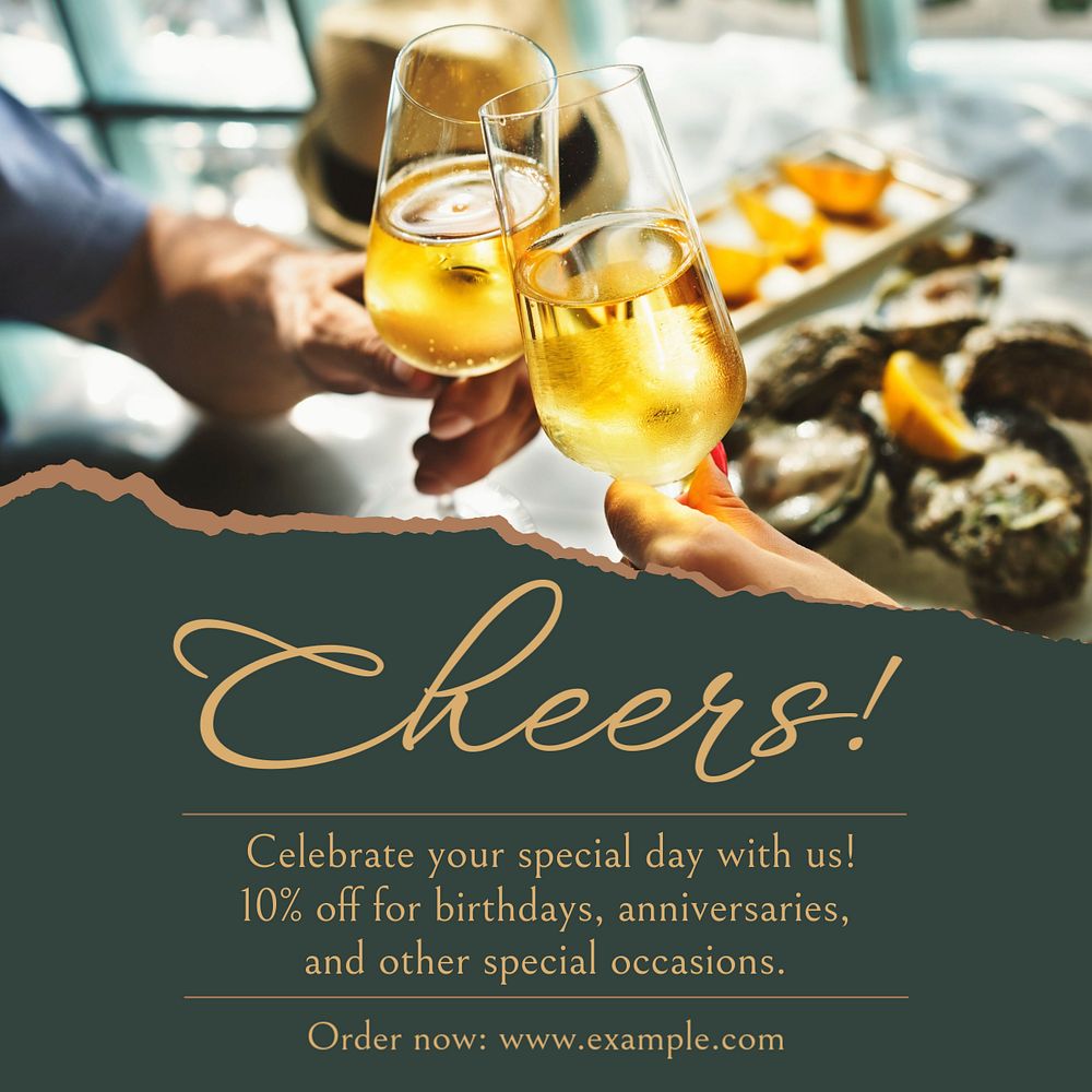 Cheers restaurant promotion Instagram post template, editable text