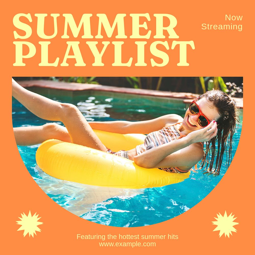 Summer playlist Instagram post template, editable text