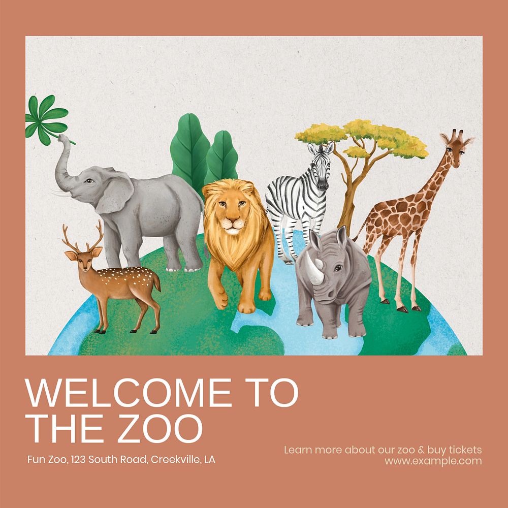 Zoo Instagram post template, editable text