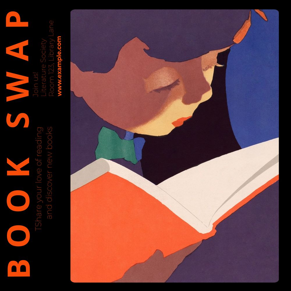 Book swap Instagram post template, editable text