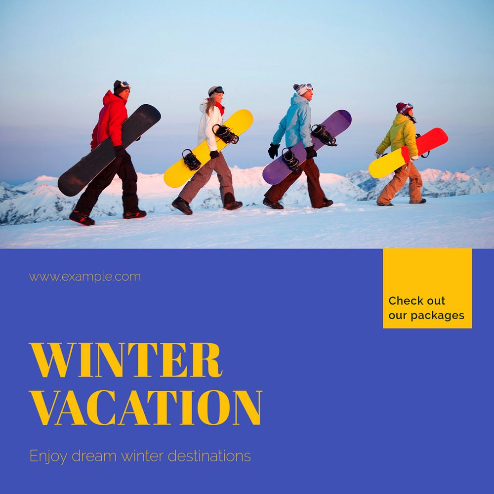 Winter vacation Instagram post template, editable text