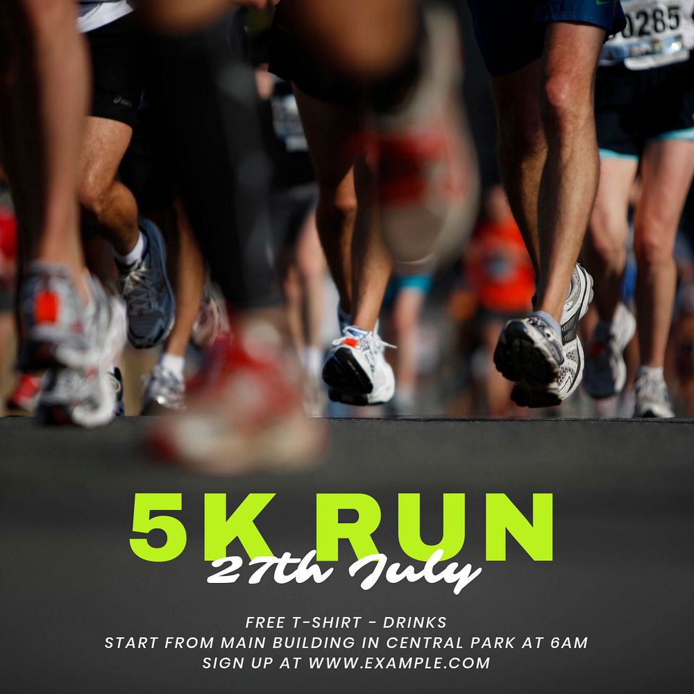 5K Run Instagram post template, editable text