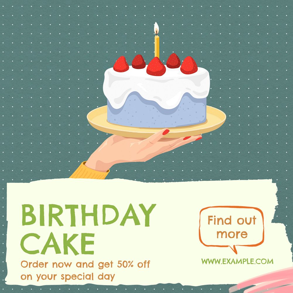 Birthday cake Instagram post template, editable text