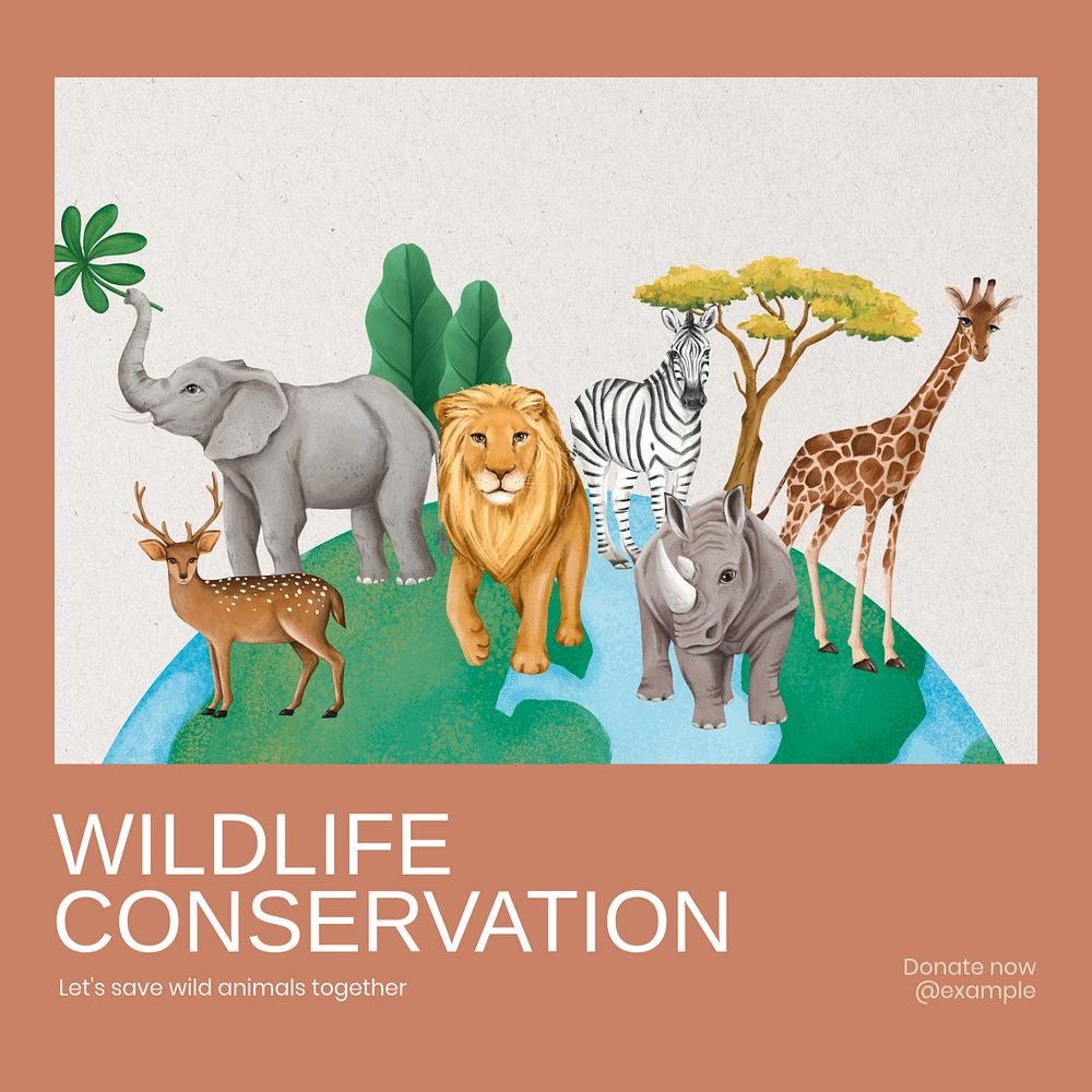 Wildlife conservation Instagram post template, editable text