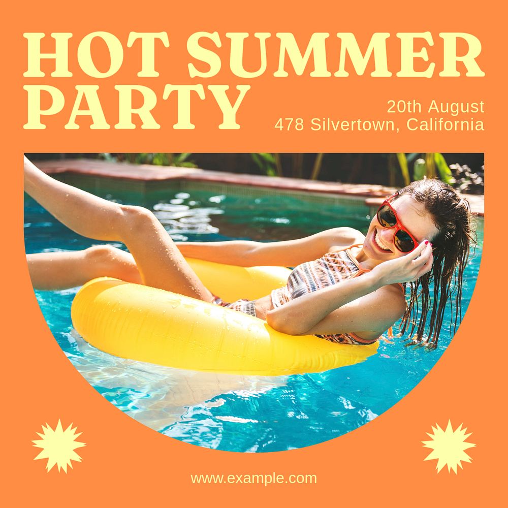 Hot summer party Instagram post template, editable text