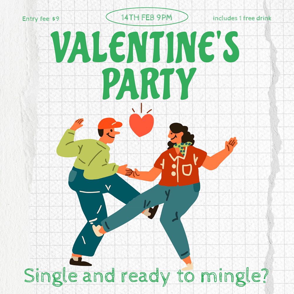 Valentine's party Instagram post template, editable text