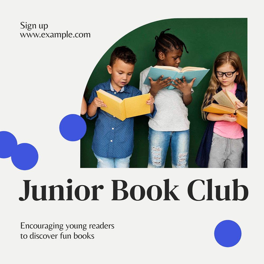 Junior book club Instagram post template, editable text