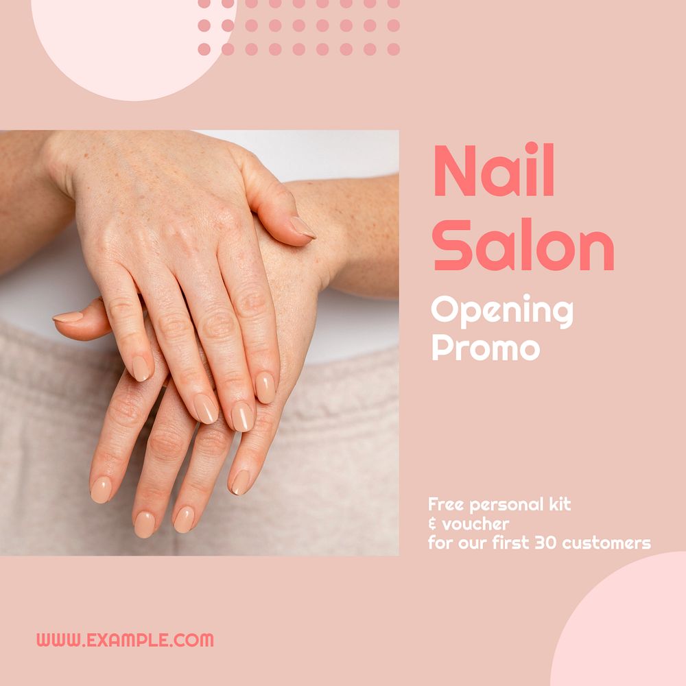 Nail salon Instagram post template, editable text