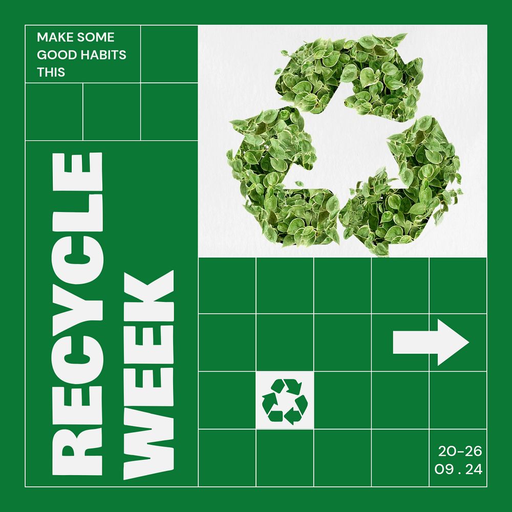 Recycle week Instagram post template, editable text