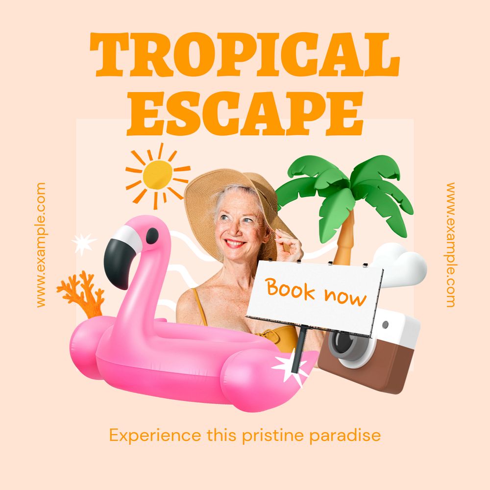 Tropical escape Instagram post template, editable text