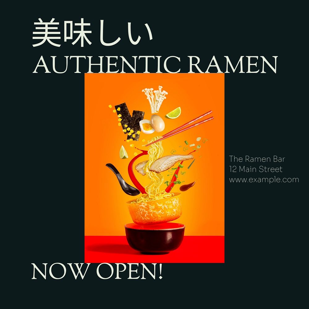 Japanese restaurant Instagram post template, editable text