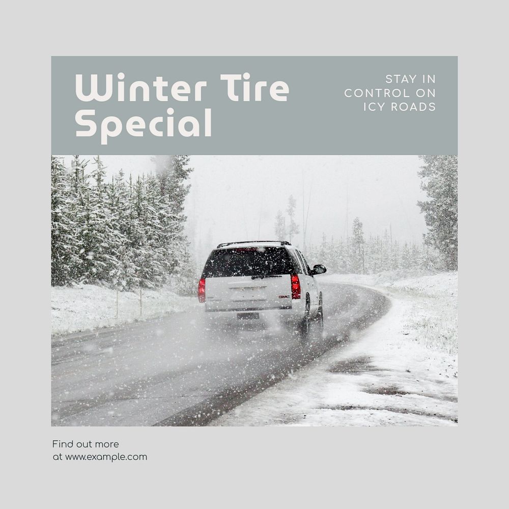 Winter tire driving Instagram post template, editable text