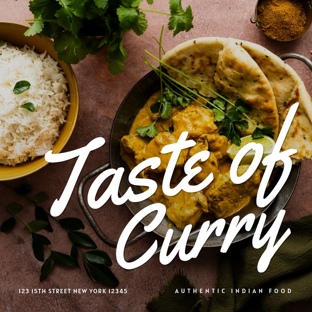 Indian restaurant Instagram post template, editable text