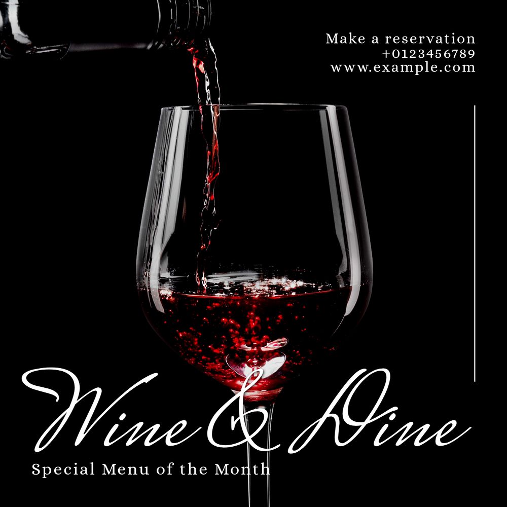 Wine & dine Instagram post template, editable text