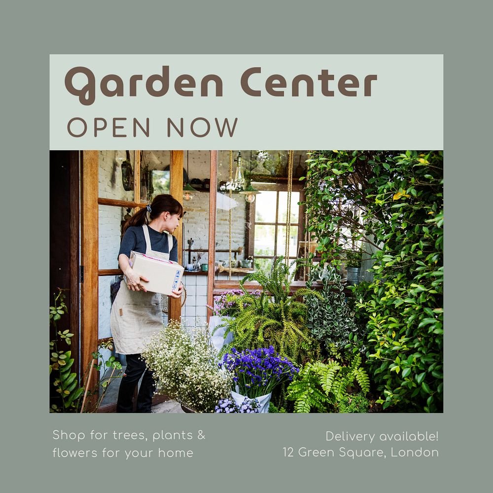 Garden center open Instagram post template, editable text