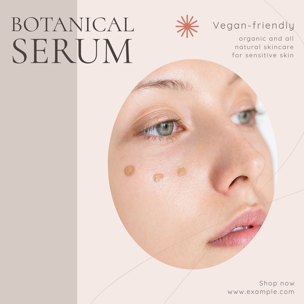 Botanical skincare Instagram post template, editable text