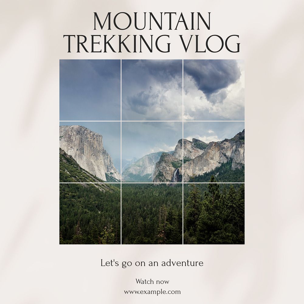 Mountain trekking vlog Instagram post template, editable text