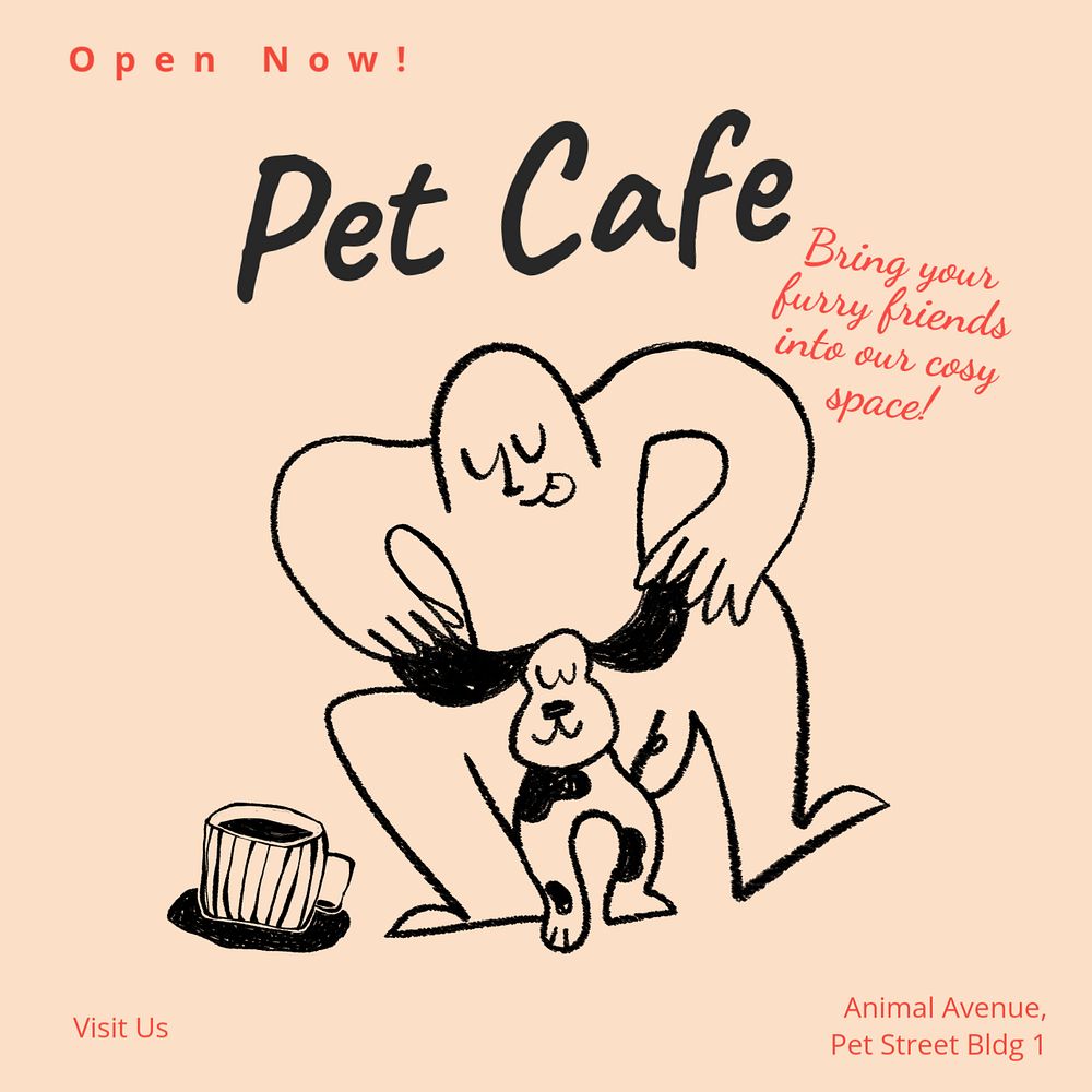 Pet cafe Instagram post template, editable text