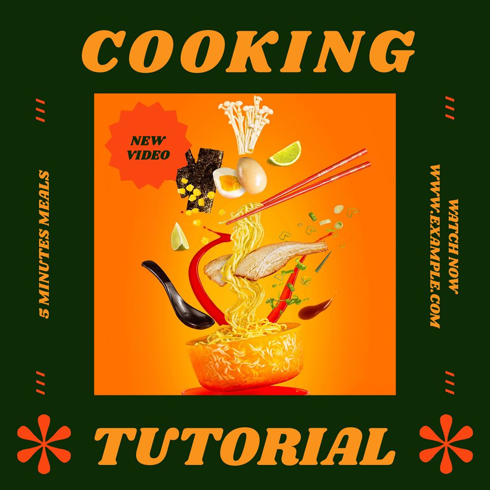 Cooking Tutorial Instagram post template, editable text