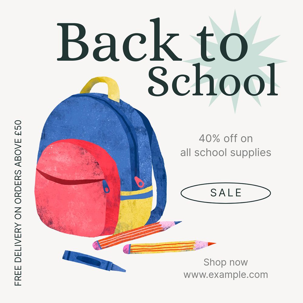 Back to school sale Instagram post template, editable text