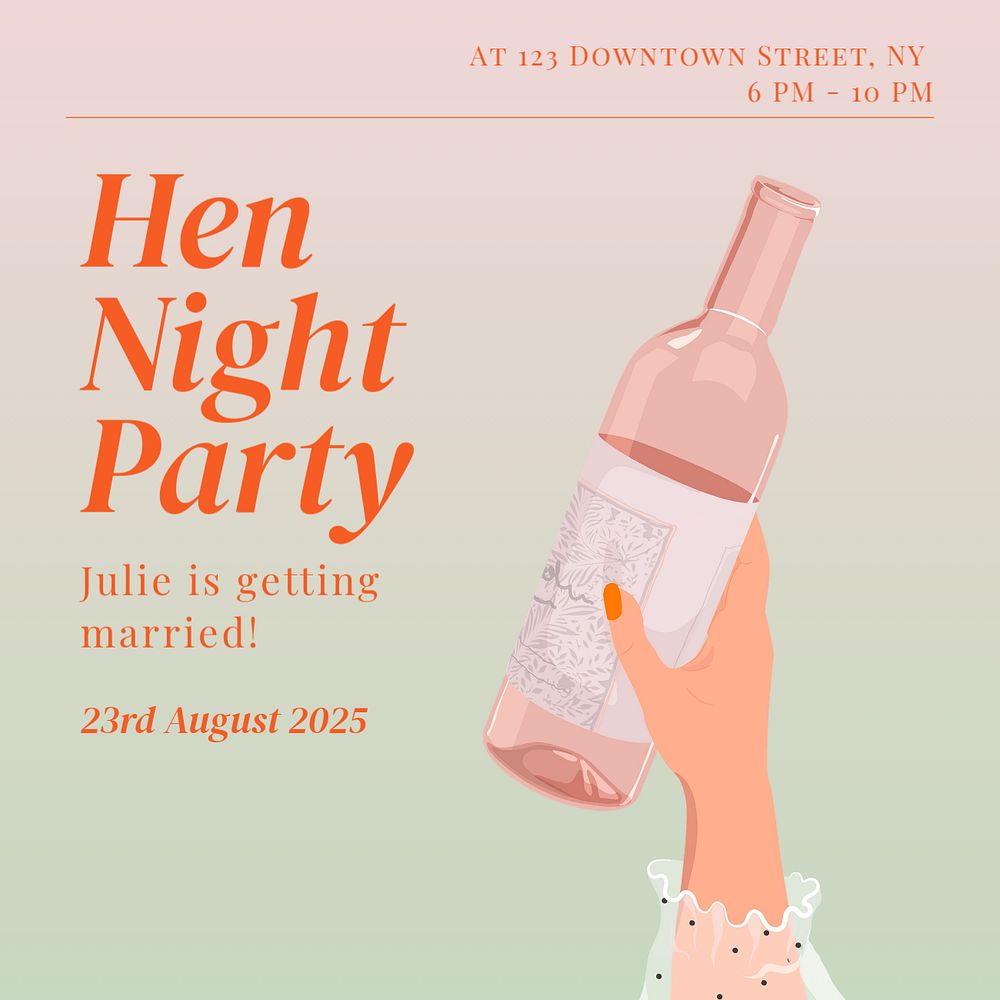 Hen night Instagram post template, editable text