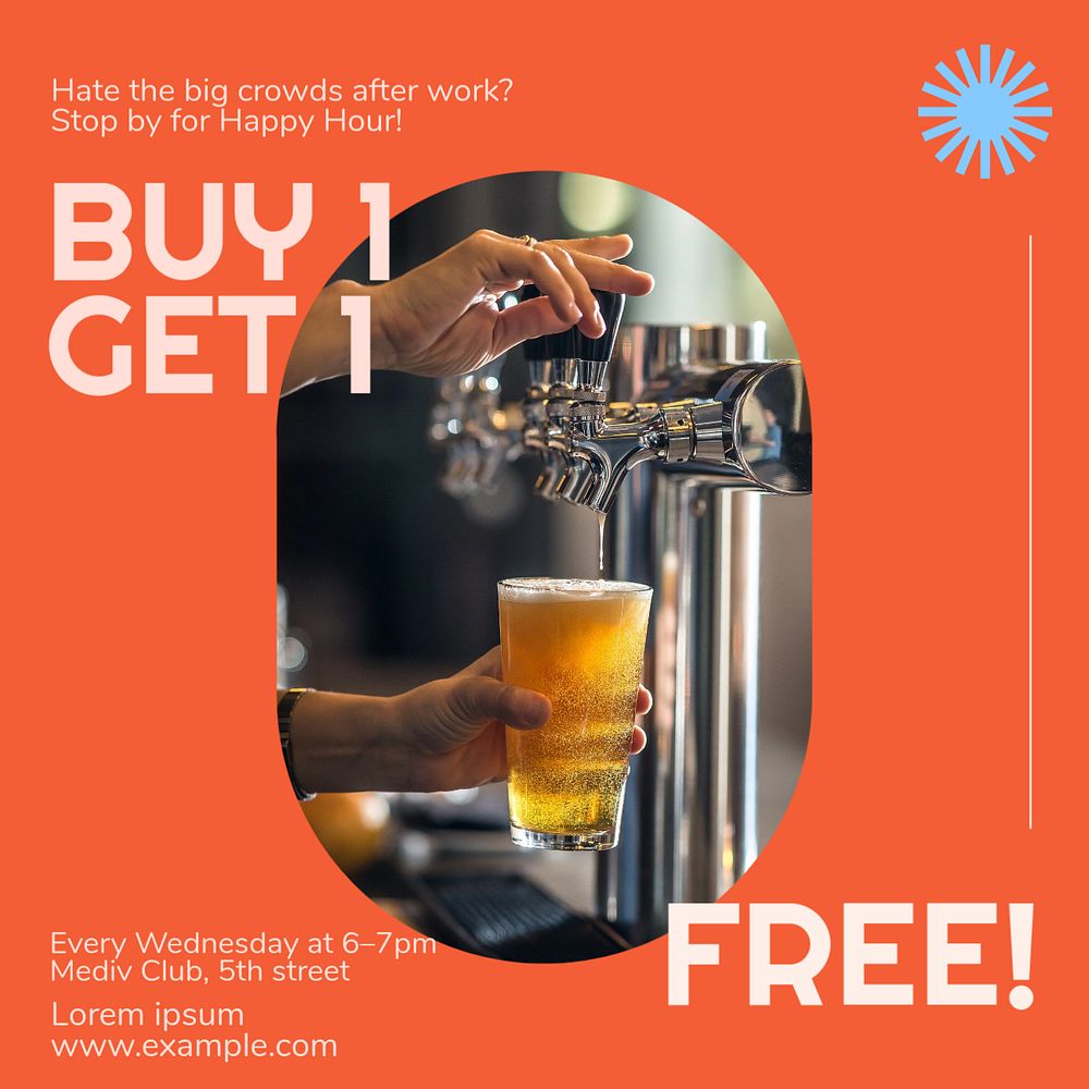 Happy Hour Instagram post template, Premium Editable Template rawpixel