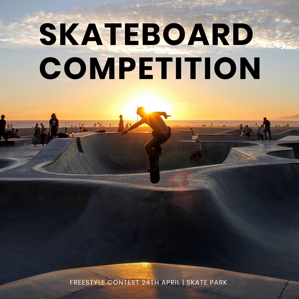 Skateboard competition Instagram post template, editable text