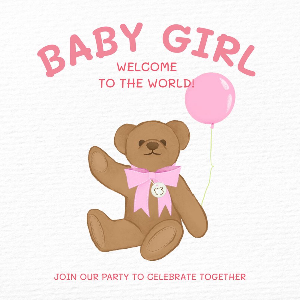 Baby girl party Instagram post template, editable text