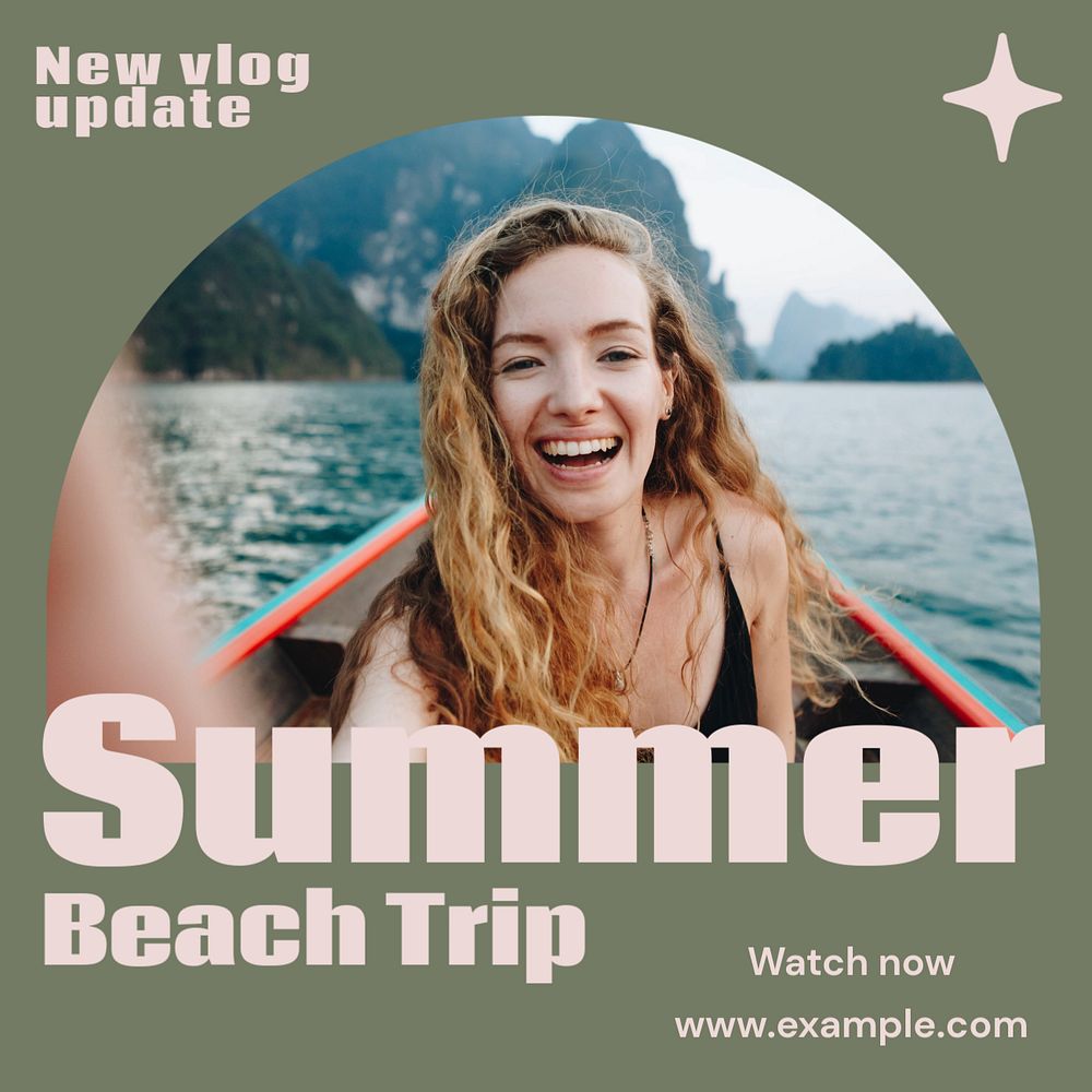 Summer beach trip Instagram post template, editable text