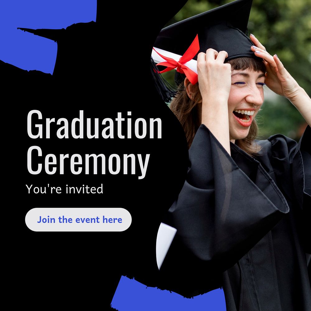 Graduation ceremony Instagram post template, editable text