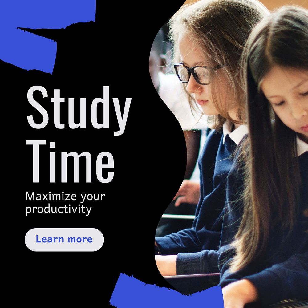 Study time Instagram post template, editable text