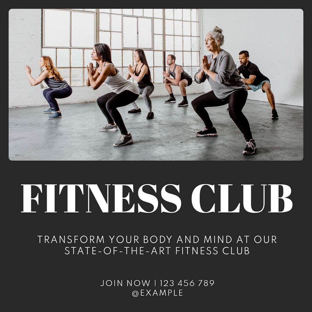 Fitness Gym Club Instagram post template, editable text